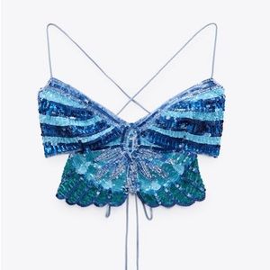 Zara Blue Butterfly Crop Top